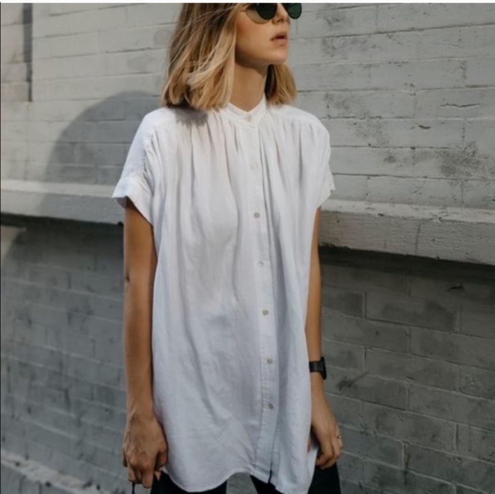 Aritzia Wilfred Bertillon Oversized Button Front Shirt Blouse White Short Sleeve